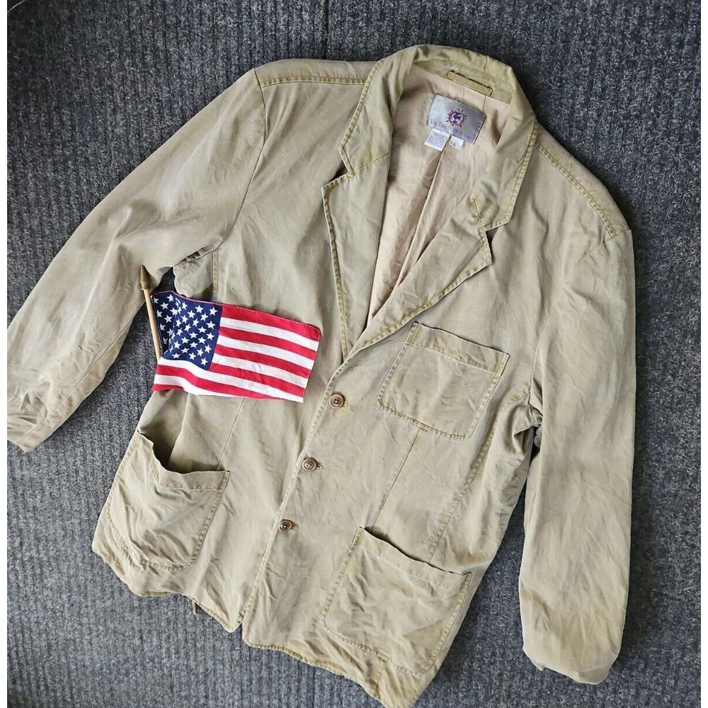 The Territory Ahead KHAKI SILK BLAZER Sport Coat Tan Jacket w/5 Pockets Sz LG